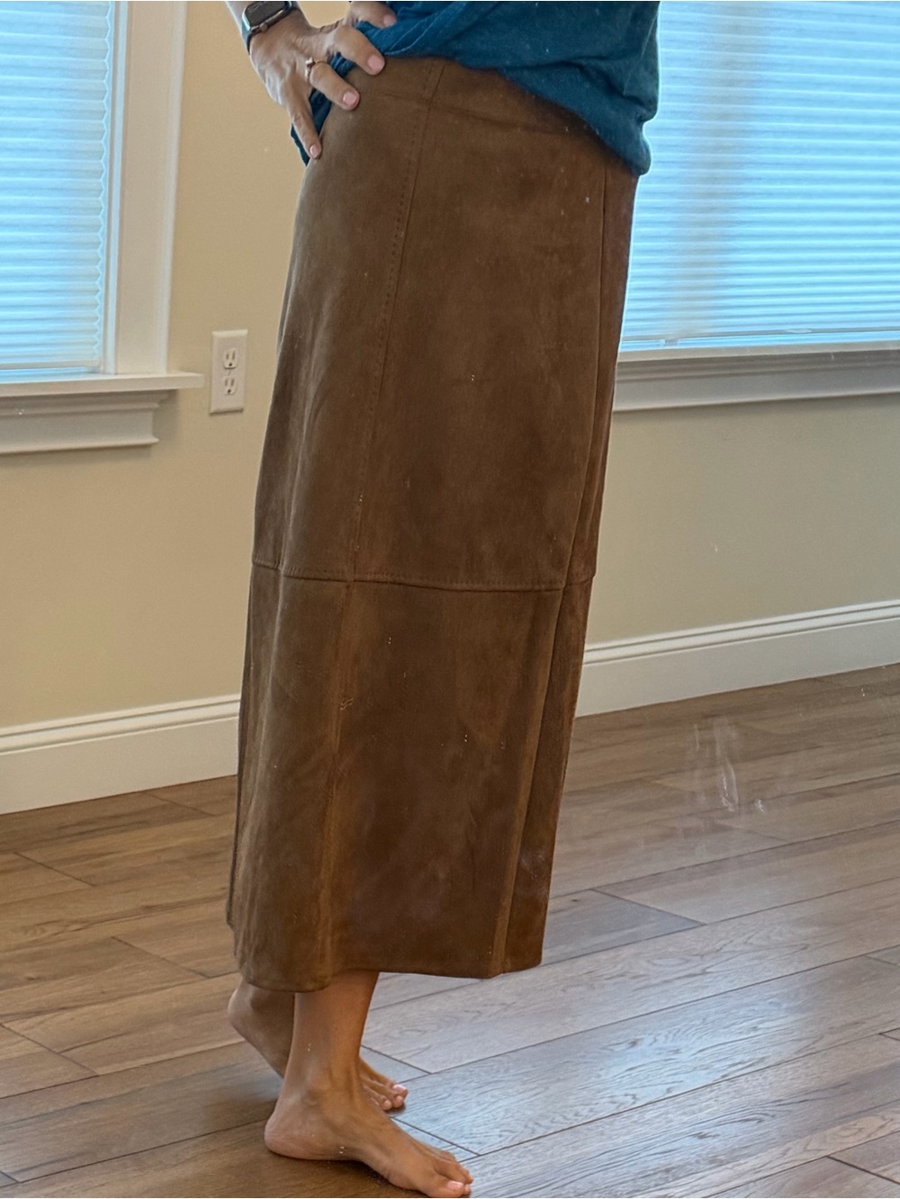 NWT Max Studio Faux Suede A-Line Midi Skirt XS Brown Sequoia Minimal Classic